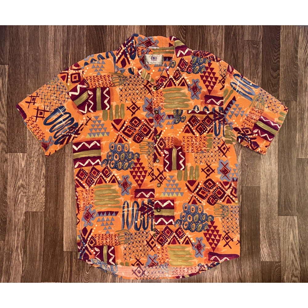 The Territory Ahead‎ Button Up Shirt Orange Abstract Print Casual Short Sleeve